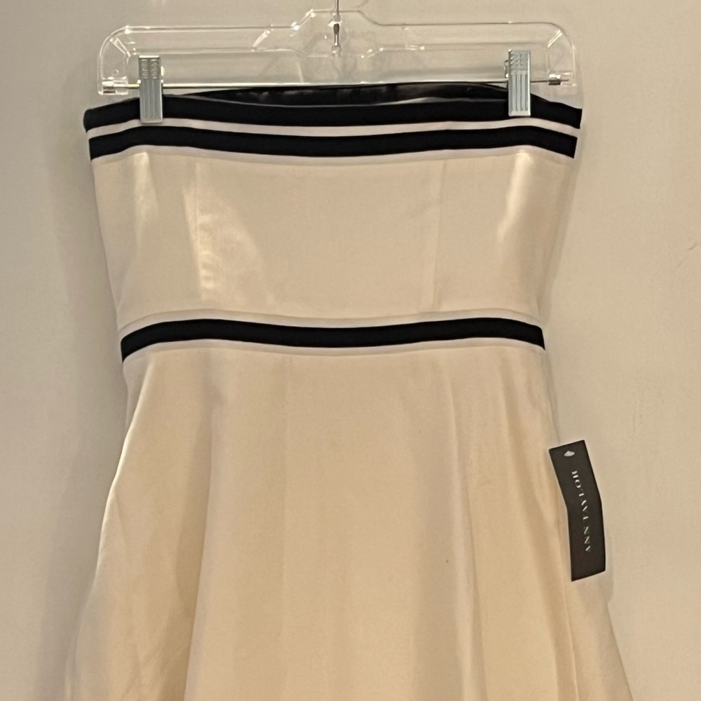 New Ann Taylor Strapless Striped Fit Flare Midi Dress Black White Piping 2P NWT - Picture 12 of 15